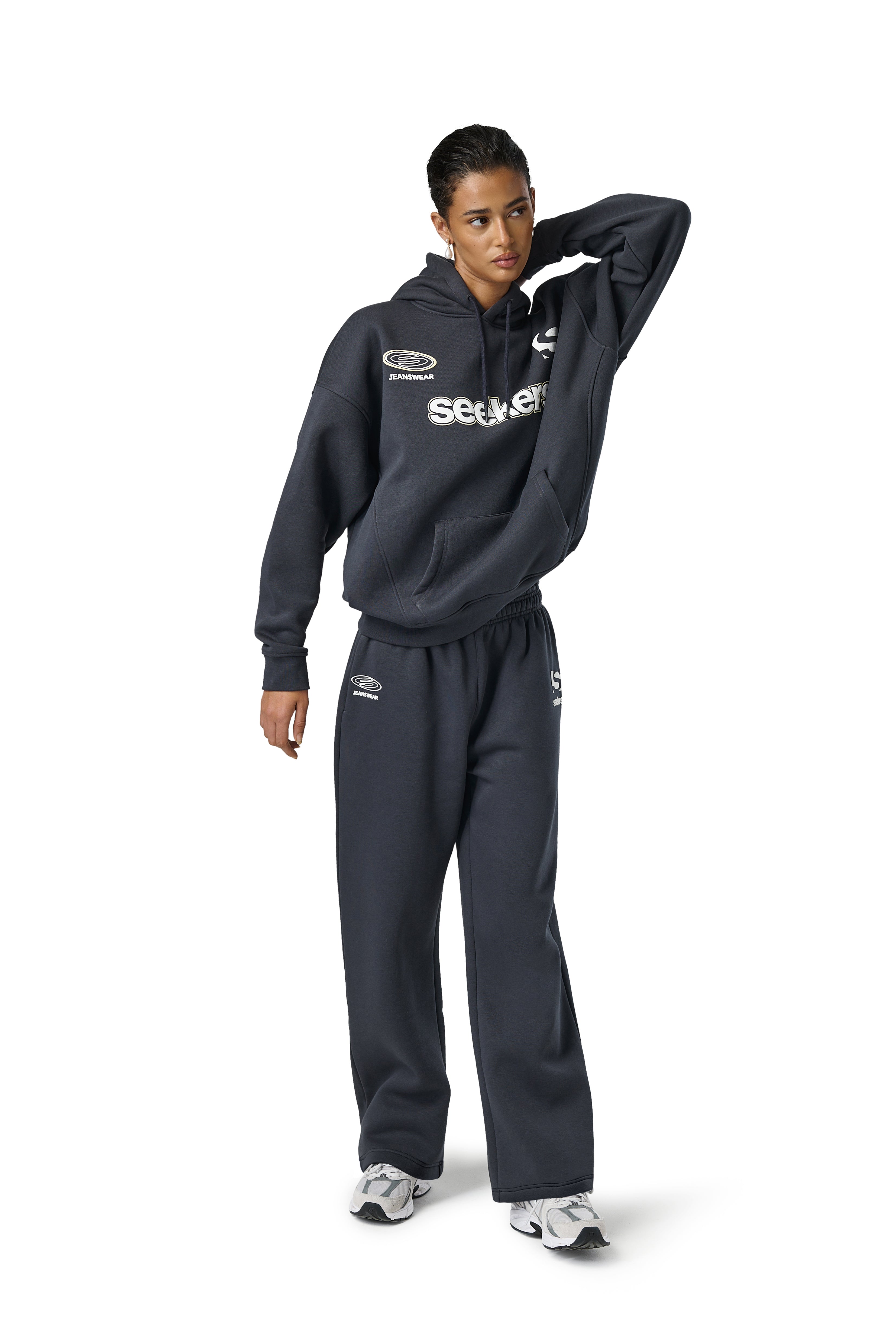 Model Iman is 5'8 and wears size S.